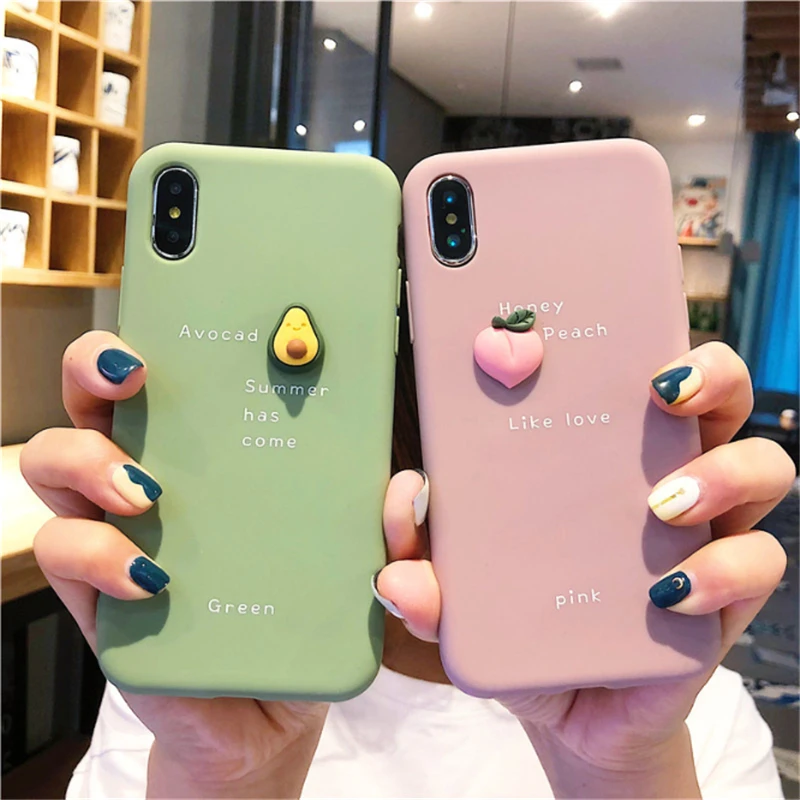 

Cute 3D Fruit Phone Case for iphone X XR XS 11 Pro MAX Soft Silicon Back Cover for iphone 8 7 6 6S Plus Solid Color Case Coque