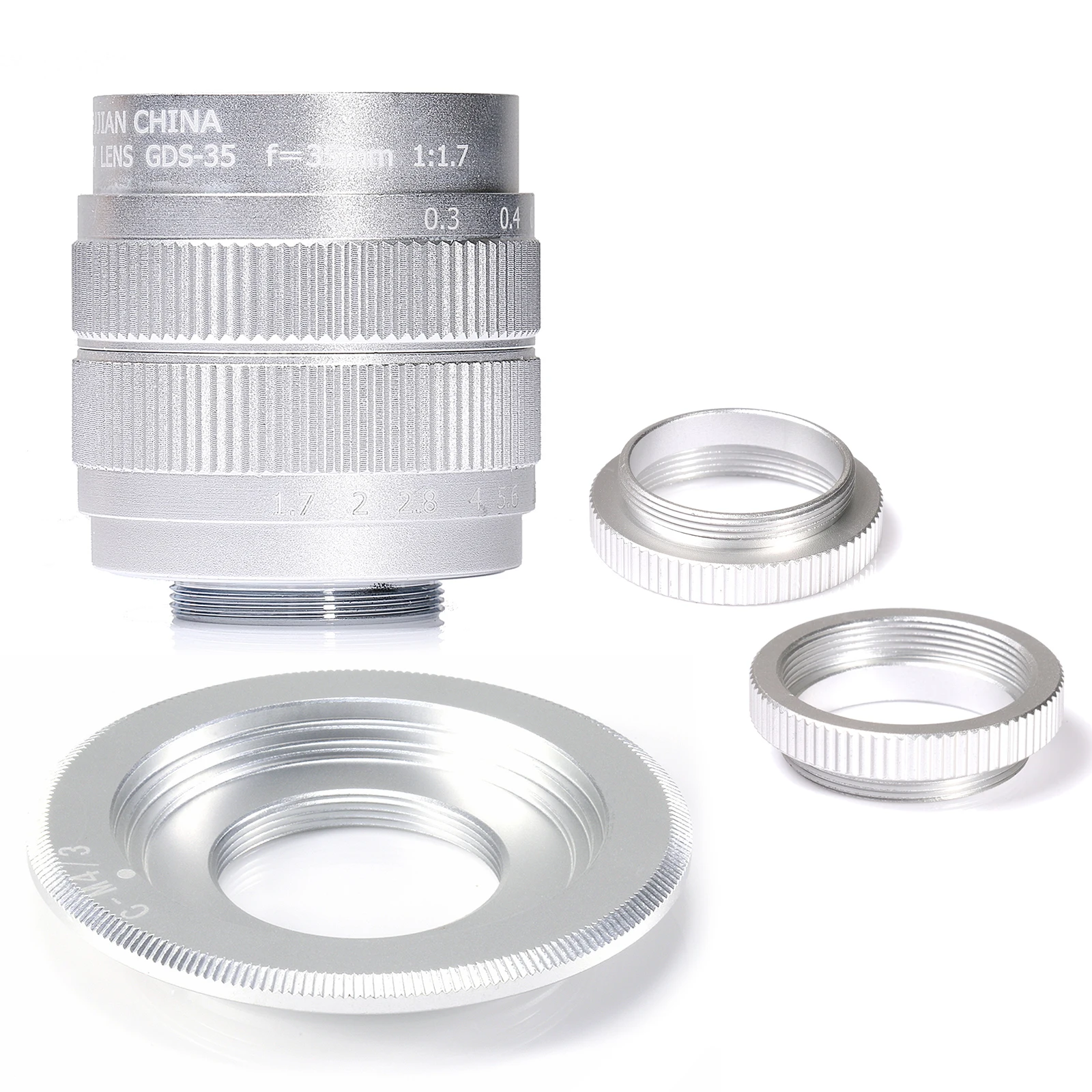 Серебристый объектив Fujian 35 мм f/1 7 APS-C CCTV + переходное кольцо 2 макрокольца для