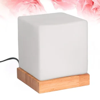 

1PC Small Night Light Solid Wood Base Glass Cube Shape Desk Lamp for Bedroom Kid's Room Home (EU Plug)