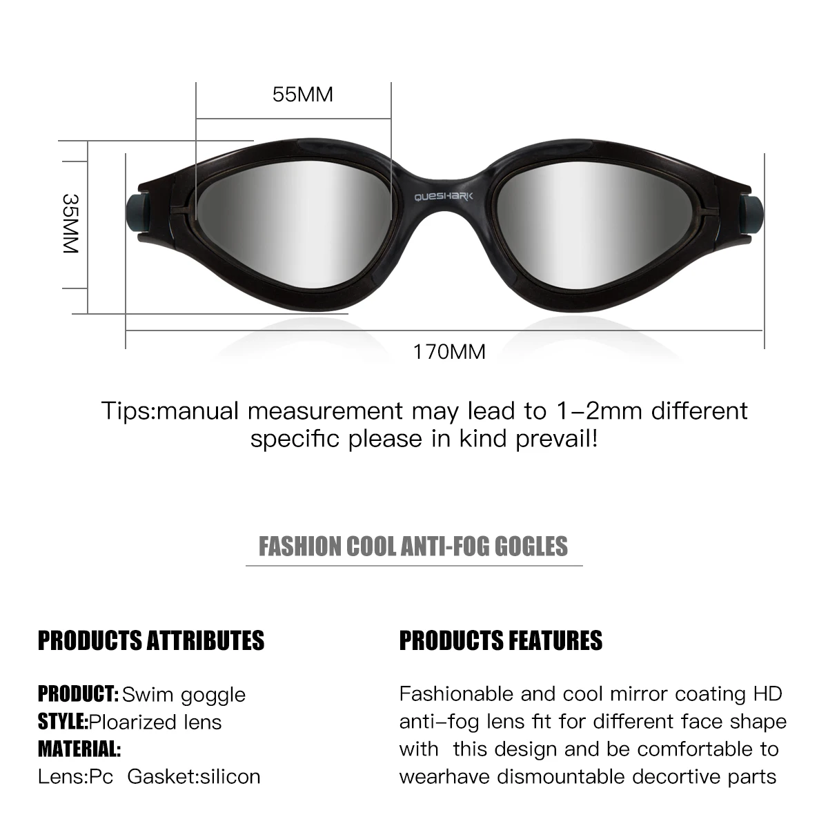 QUESHARK Women Men HD Anti-Fog UV Protection Polarized Swimming Goggles Water Sport Swim Diving Glasses With Portable Box Set swimming goggles,swimming goggle box