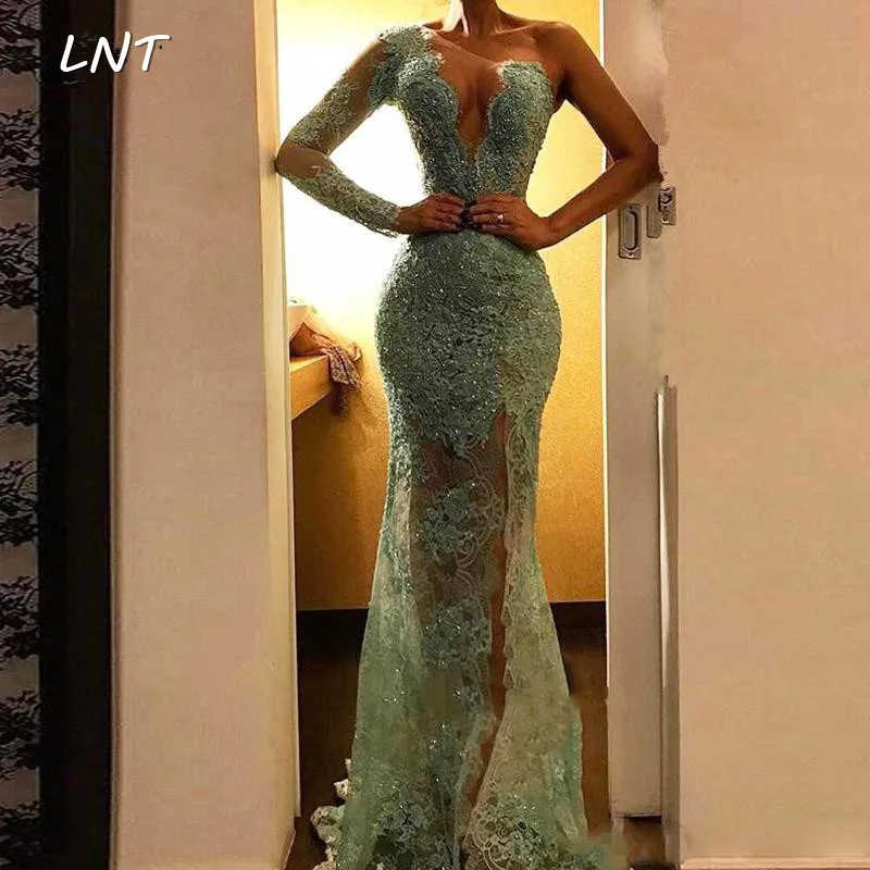 Одно плечо Аппликация Иллюзия вечернее платье Robe de soiree Gala jurken платье для выпускного вечера