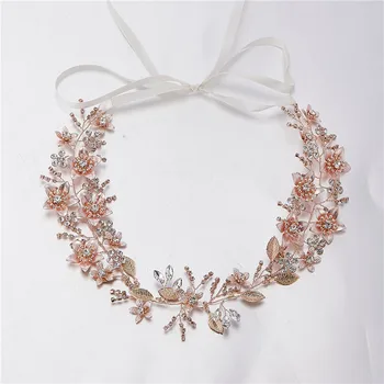 

Charming Rose Gold Floral Wedding Hair Tiara Vine Bridal Headband Handmade Leaf Women Headpiece Accessories