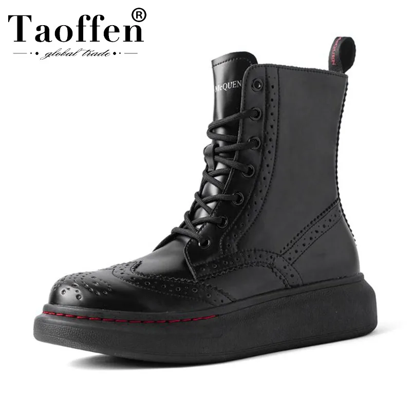 Taoffen/женские ботильоны из натуральной кожи; Новое поступление; пикантная модная обувь на плоской толстой подошве; повседневные теплые полусапожки; Размеры 35-40
