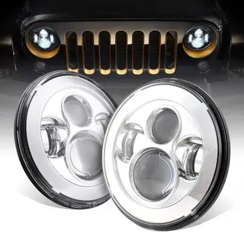 

2pcs Auto Wrangler JK 7inch Halo Car Accessories 7" Angel Eyes H4 Led Headlight For Lada Niva 4X4 Uaz Hunter Jeep
