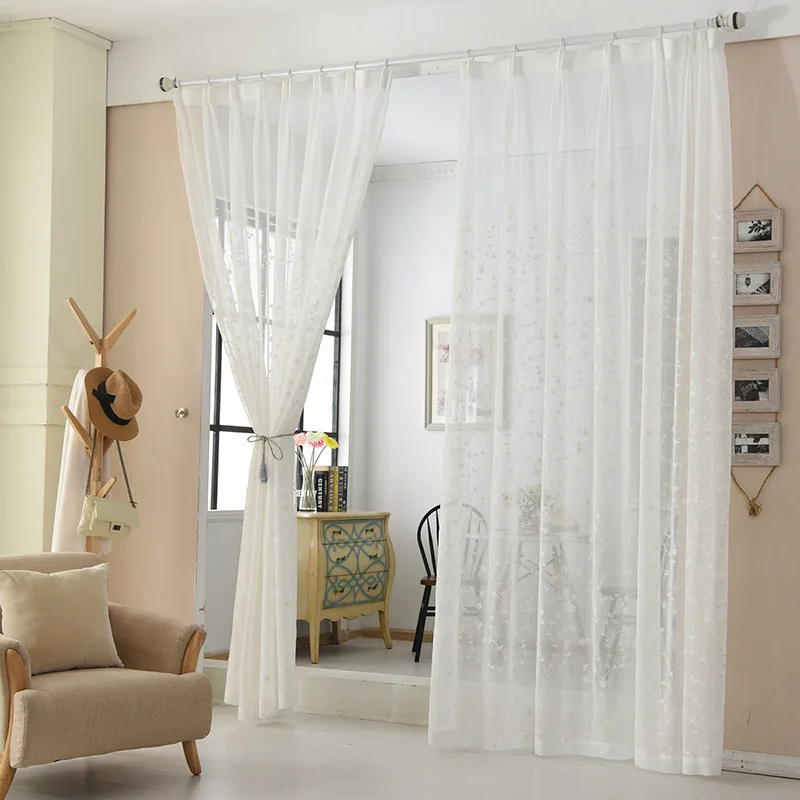 

Embroidered Tulles for Living Dining Room Bedroom Windows Backdrop Fresh Natural Korean-style Linen Curtain Tulle