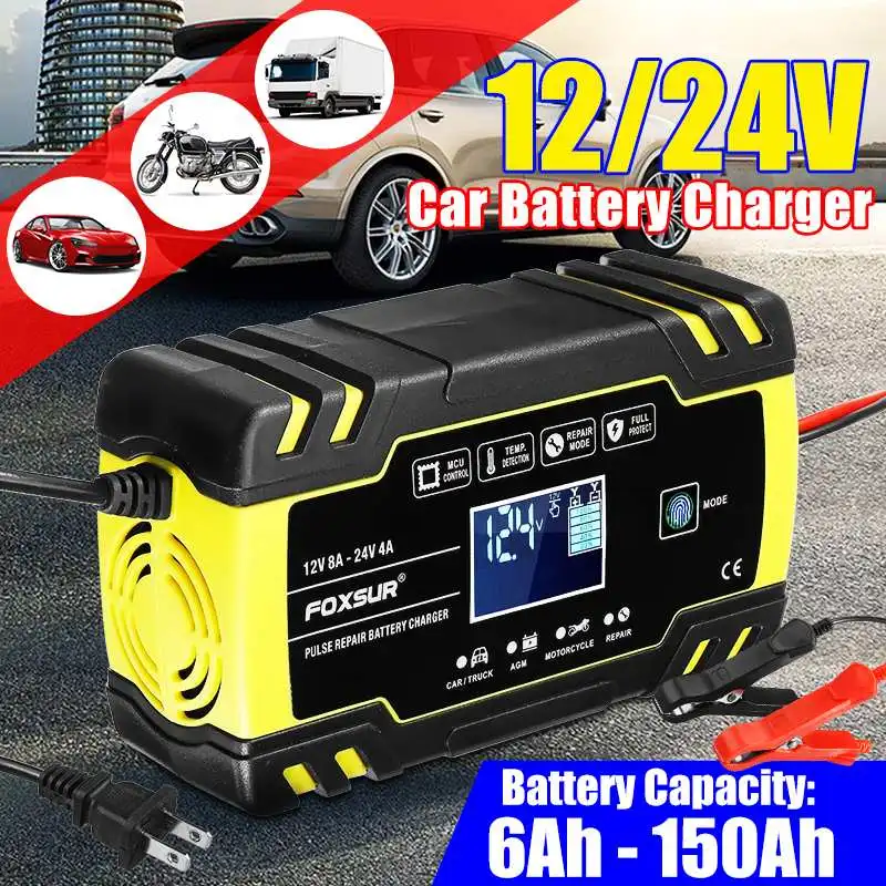 

Full Automatic Car Battery Charger 110V/220V To 12V/24V 150Ah Intelligent Fast Powers Charging For Car Truck Motorcycle AGM