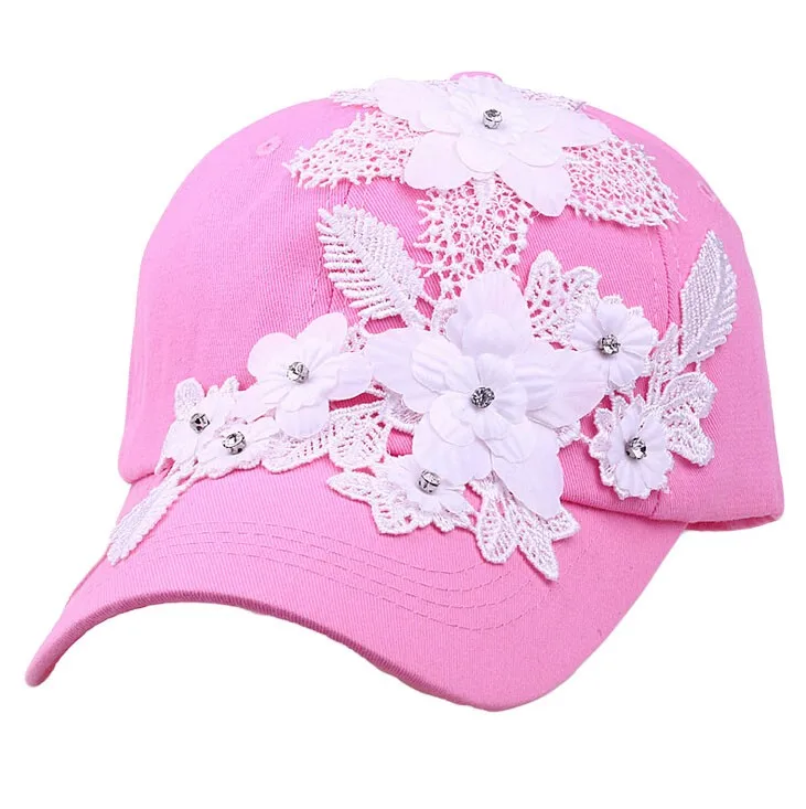 Casquette модная бейсболка женская летняя Спортивная Кепка Цветочные кепки со стразами женские красивые шапки в цветочек шляпа бренда Gorra hombre - Цвет: PINK