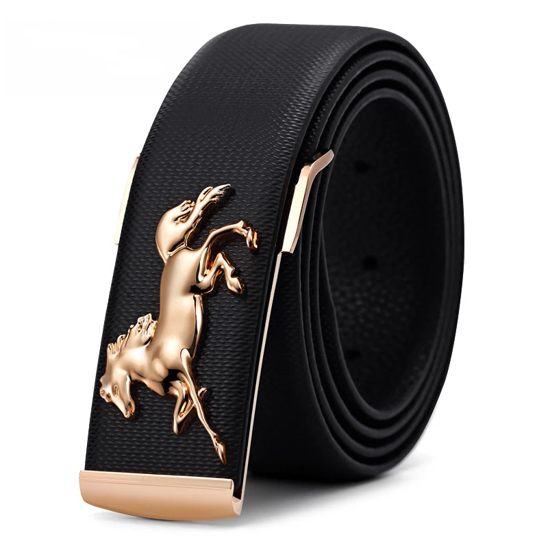 Photo color Мужской кожаный ремень роскошный ремень мужской золотой пояс с изображением лошади Мужская Новая мода Классический ретро пряжка мужской ремень высокого качества - Цвет: Photo color