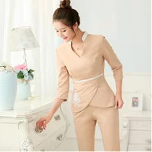 [Набор] Женская тонкая одежда для здоровья и красоты, одежда для спа-клуба, Униформа с глубоким v-образным вырезом и полурукавом, больничная рабочая одежда медсестры для женщин