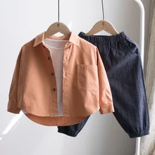 Рубашки для маленьких мальчиков г. Осенние детские рубашки с длинными рукавами модная однотонная Детская рубашка для мальчиков топы BC661