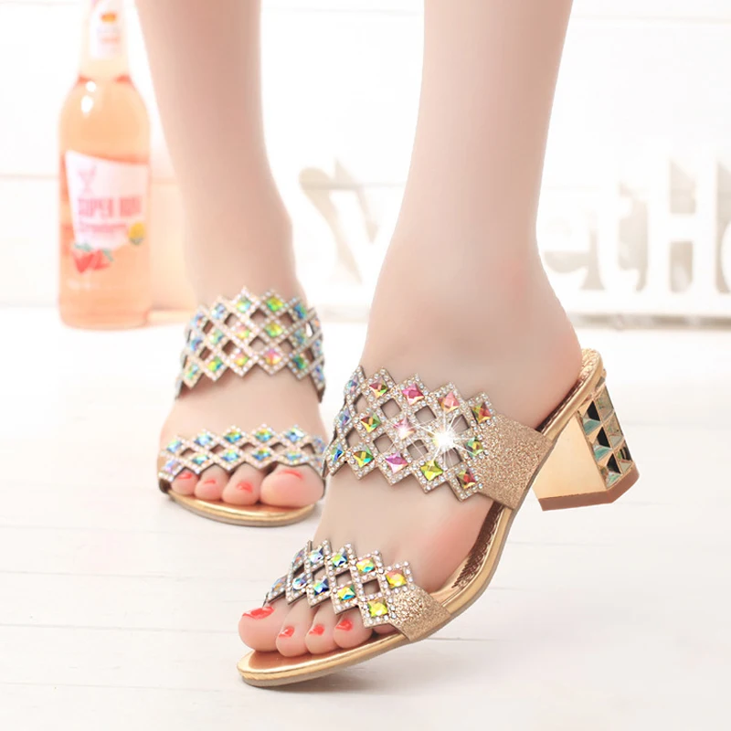 

Summer Wedges Sandals 2018 Bling Flip Flops Rhinestone High Heels Slip On Slides Casual Platform Shoes Woman size 35-41 C306