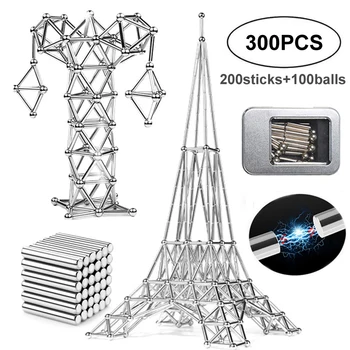

300PCS Magnetic Designer Magnet Building Blocks Construction Toys Magnetic Sticks & Metal Balls Puzzle Toys For Kids Adults Gift