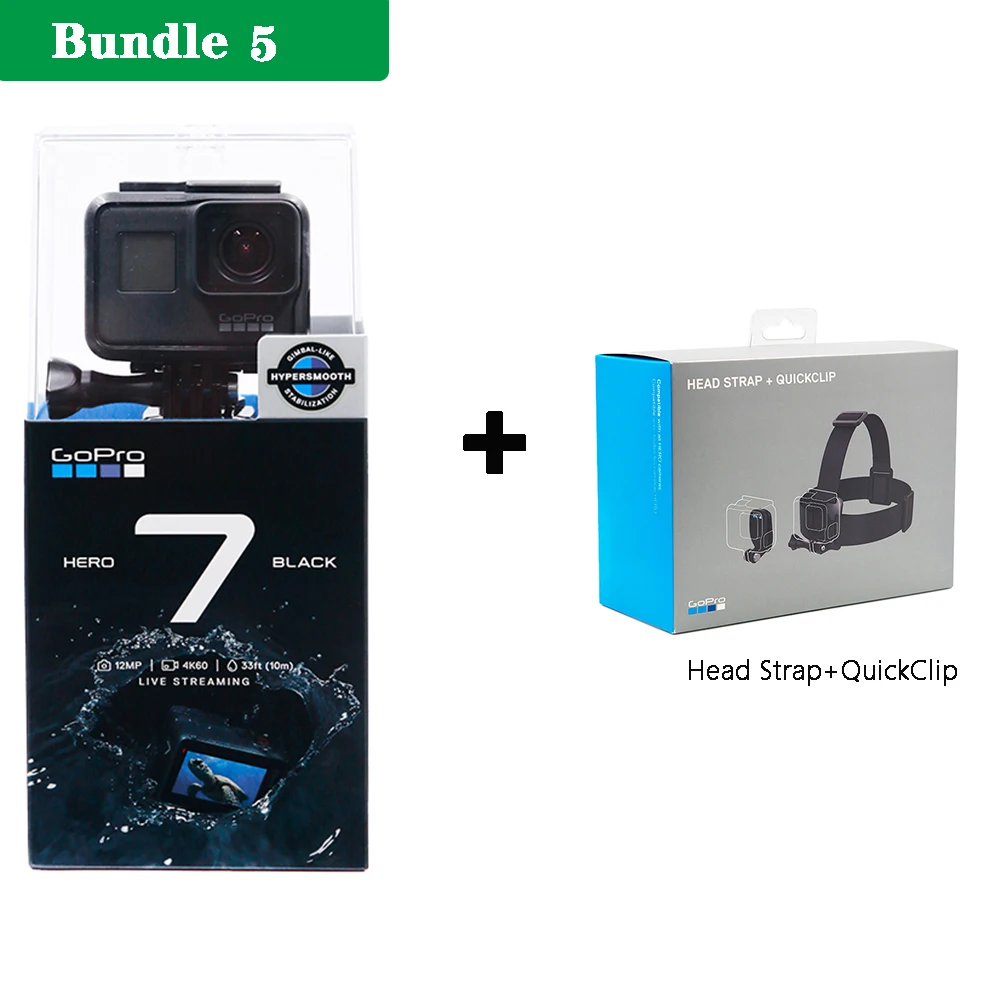 Bundle 5 Gopro HERO 7 черная Экшн-камера Go Pro для спорта на открытом воздухе камера s Водонепроницаемая 4K 1080P видео камера 12 Мп фото Wi-Fi прямая трансляция - Цвет: Bundle 5