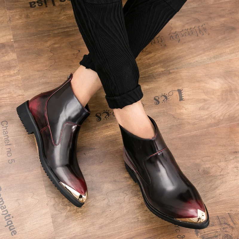 Luxury Brand Men's Chelsea Boots Winter Pointed Men Ankle Boots Fashion Waterproof Leather Flat Boots Casual Shoes Botas Hombre
