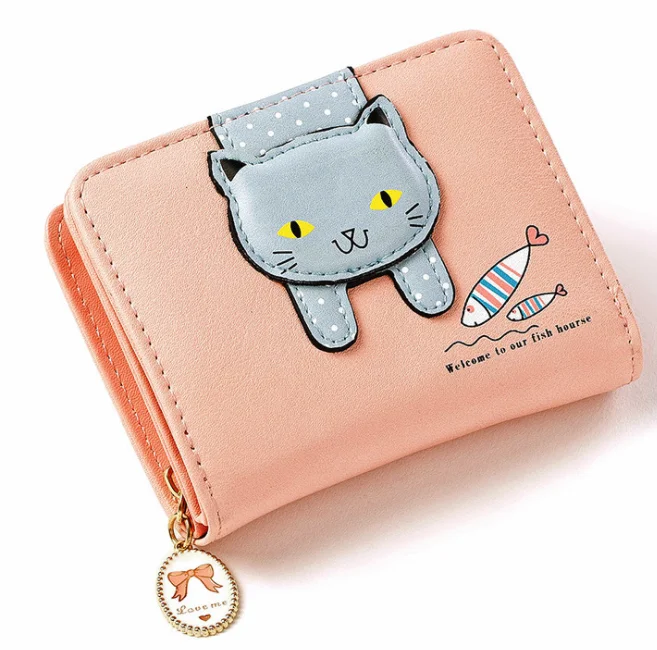2020 Модный женский кошелек с милым котом маленький на молнии для девушек Женский