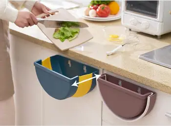 

1PC Multi Function Folding Trash Can Hanging Trash Rubbish Bag Storage Holder Kitchen Gadgets Storage Garbage Bin OK 1156