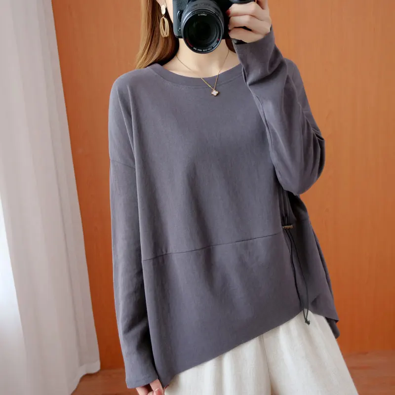 DIMANAF 2021 Plus Size T-Shirt Autumn Soft Cotton Women Oversize Female Batwing Loose Solid Vintage 2020 New Casual Tops&Tees