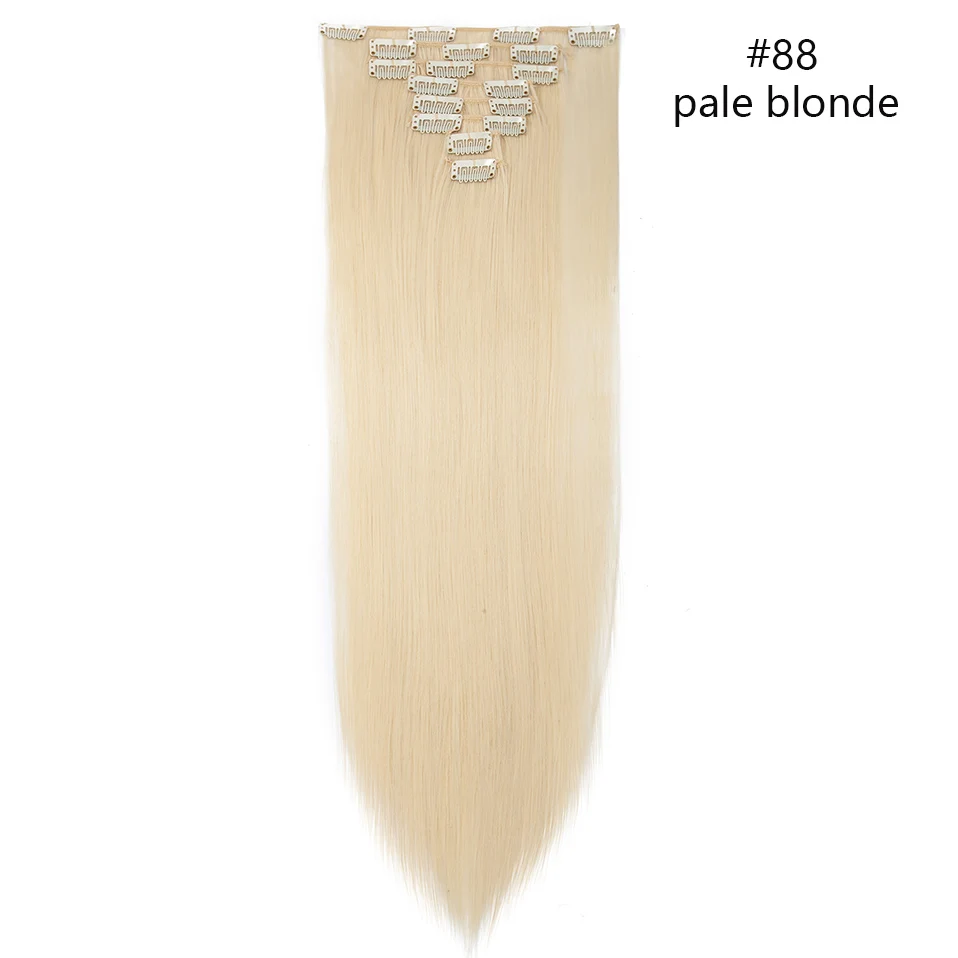 pale blonde SNOILITE 26 дюймов 8 шт./компл. волосы на заколках для наращивания Натуральные Прямые волосы на клипсах из искусственных волос клип в наращивание волос для женщин - Цвет: pale blonde
