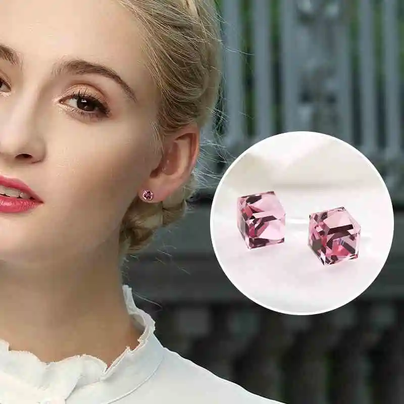 Warme Farben, 925 пробы, серебряные женские серьги, хорошее ювелирное изделие, простой маленький кубик, Кристальные серьги-гвоздики для девочек, Brincos