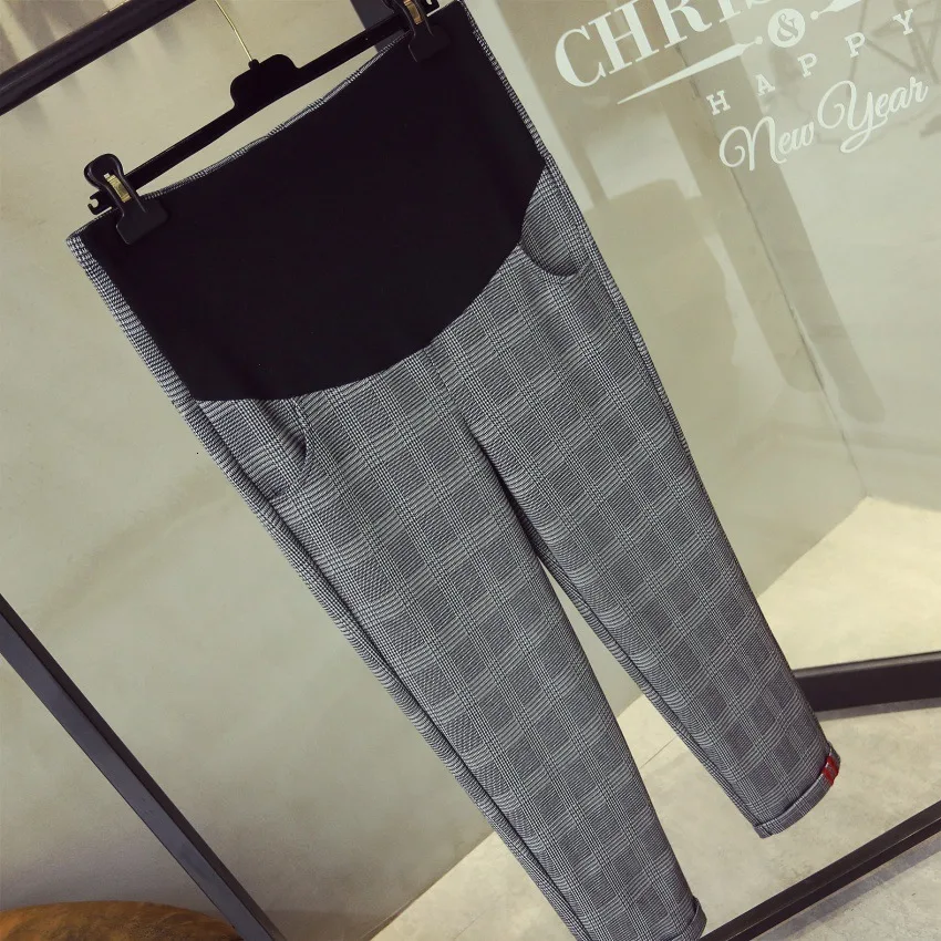 

Dress Will Code Leisure Time Pregnant Woman Pants Lattice Thin Support Abdomen Bound Feet Nine Part Suit Plaid