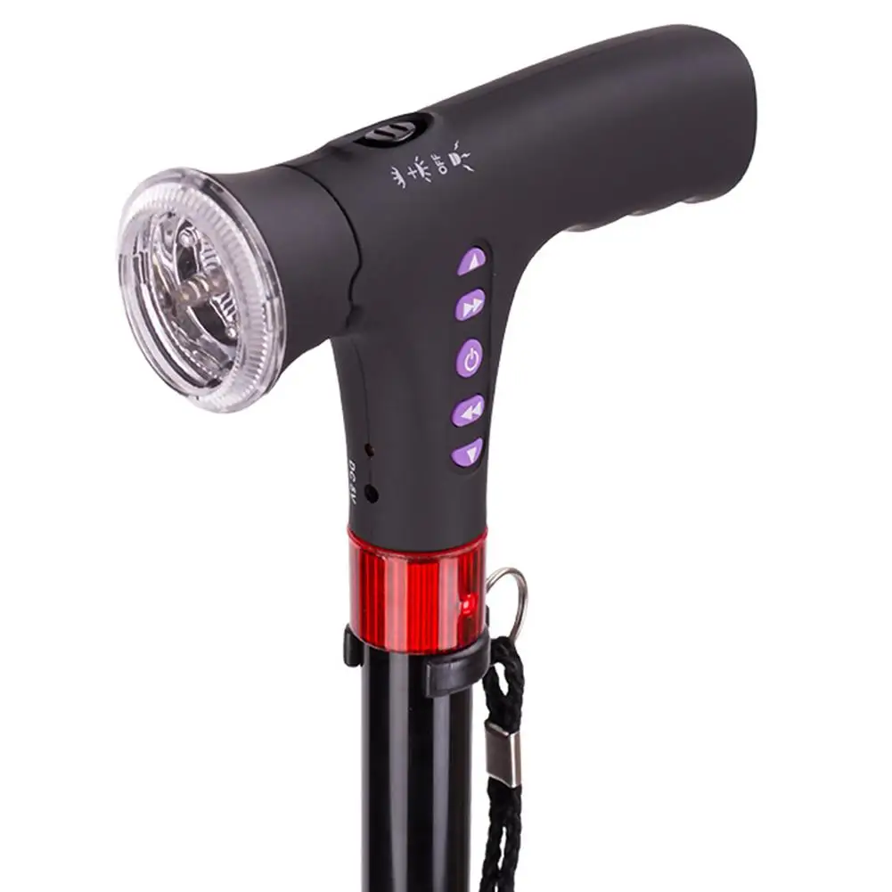 Adjustable Folding Cane With Alarm Led Light Radio And Cushionable T-handle Hiking Poles Cane Walking Stick For Elder Crutch 5