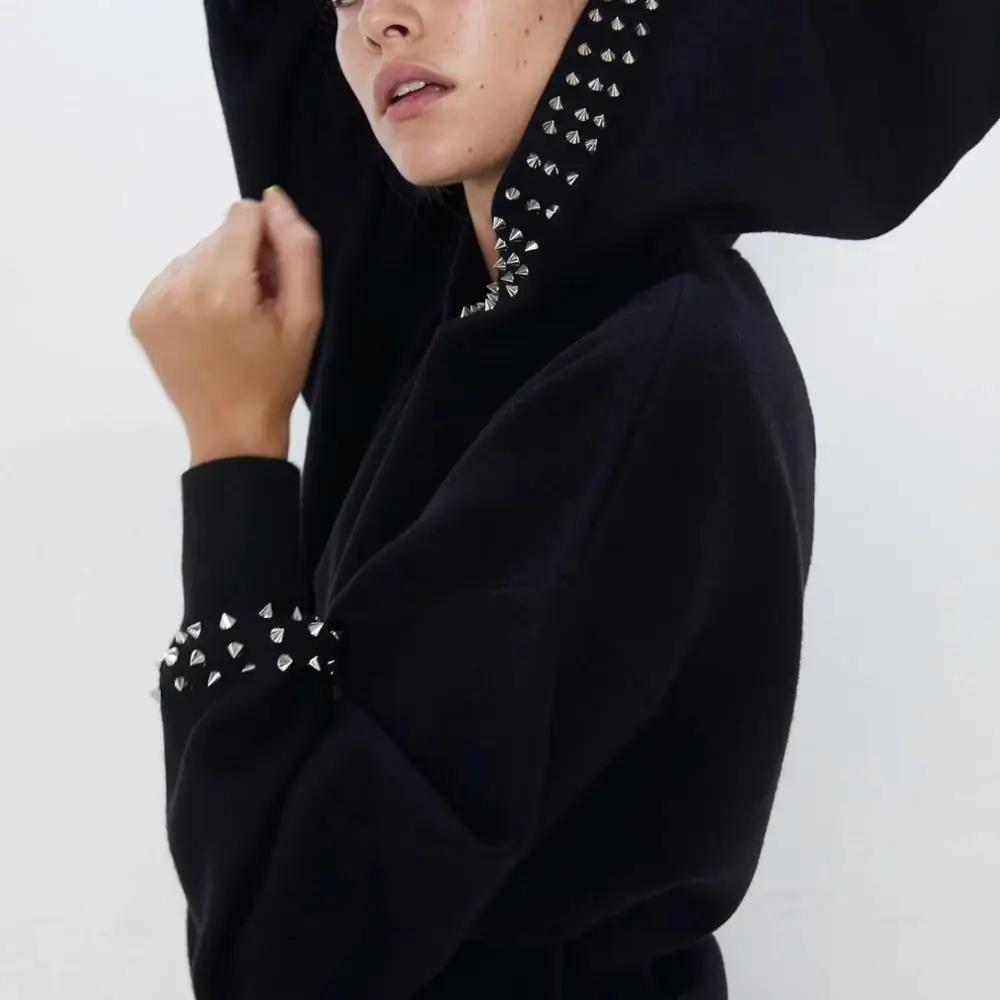 Женский трикотажный пуловер ZA Свободный Повседневный с карманами кенгуру