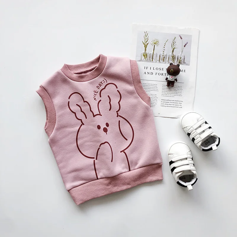 

Baby Boy Girls Sleeveless Waistcoat Kids Cartoon Sweater Autumn Knitted Vest Children Solid Color Winter Warm Tops