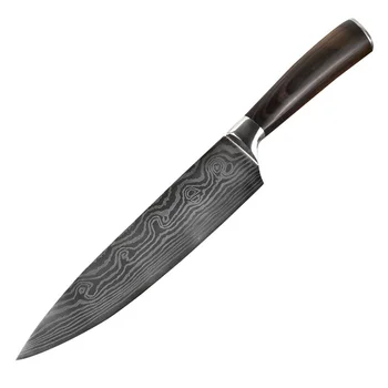 

8 inch chef's knife 7Cr17 Damascus kitchen knife with large wave pattern color wooden handle kitchen knife