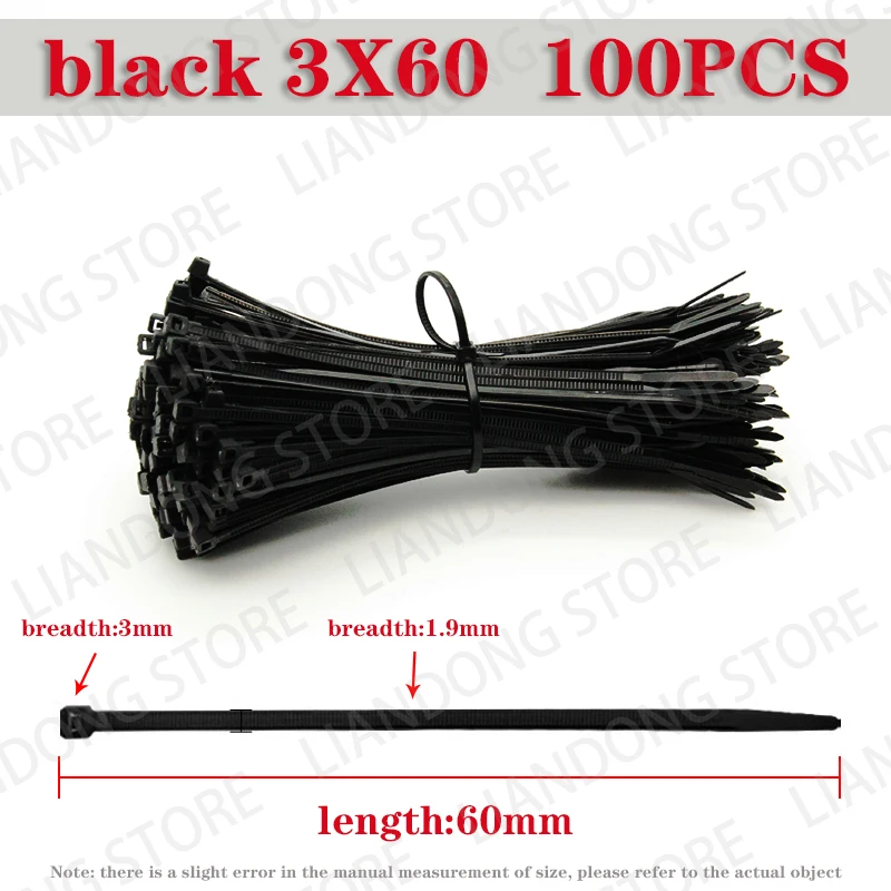 500pcs 3x60 3x80 3x100 3x120 3x150mm Assorted Self-locking Nylon Cable Ties Black Plastic Zip Tie Loop Wire Wrap Zip Ties images - 6