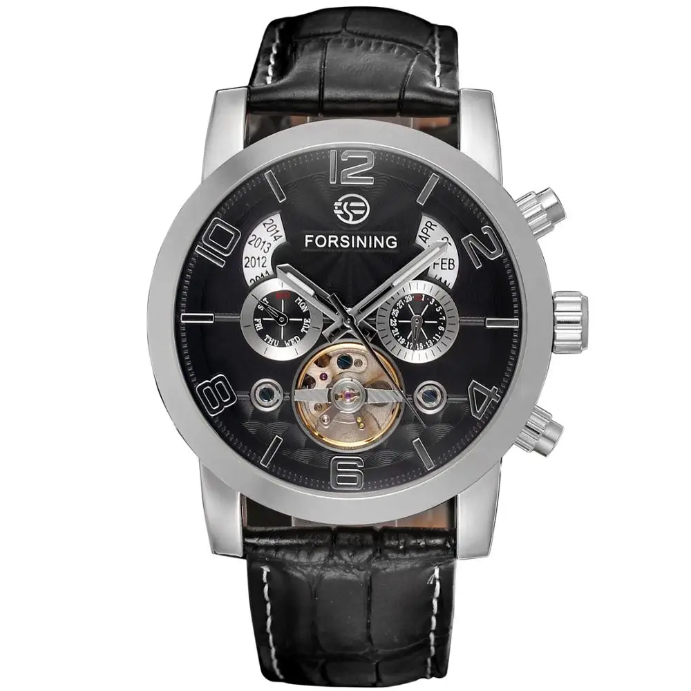 Forsining Tourbillon Мода волна черный золотой часы многофункциональный дисплей Мужские автоматические механические часы лучший бренд класса люкс - Цвет: silver black