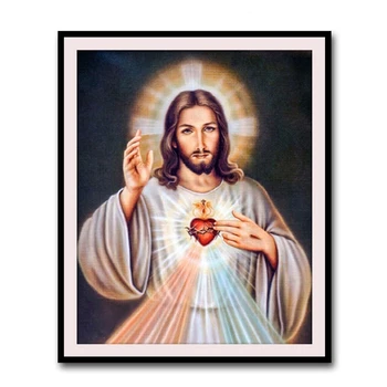 

5D Diamond Painting By Numbers Full Square Heart of Jesus Cross Stitch Diamond Mosaic Kits Art Pictures Home Decor For Adult