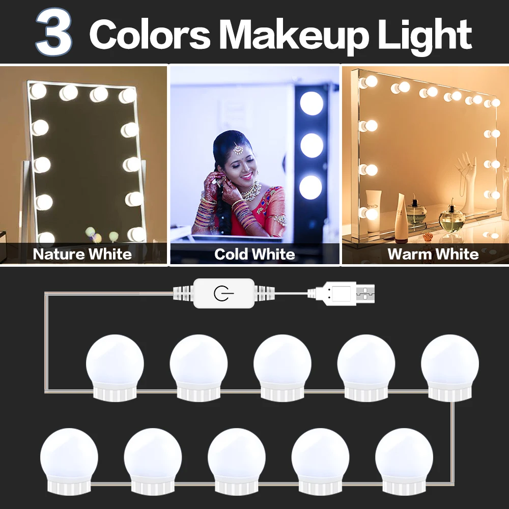 

CanLing Makeup Mirror Light Bulb Led Dressing Table Decor Mirror Wall Lamp Led 12V Dimmable 3 Mode Hollywood Vanity Mirror Light