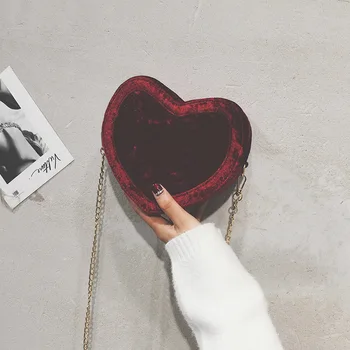 

Elegant Velvet Women Bag Design Handbags 2019 New Korean Joker Chain Messenger Bag Heart-shaped Shoulder Bag Cute Handbag