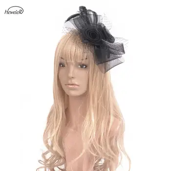 

Handmade Lady Bridal Black Millinery Burlesque Fascinator Derby Hat Hair Clip Wedding Proms Races Ascot Cocktail Party Hair Jewelry Band Fancy Dress Headdress Accessory