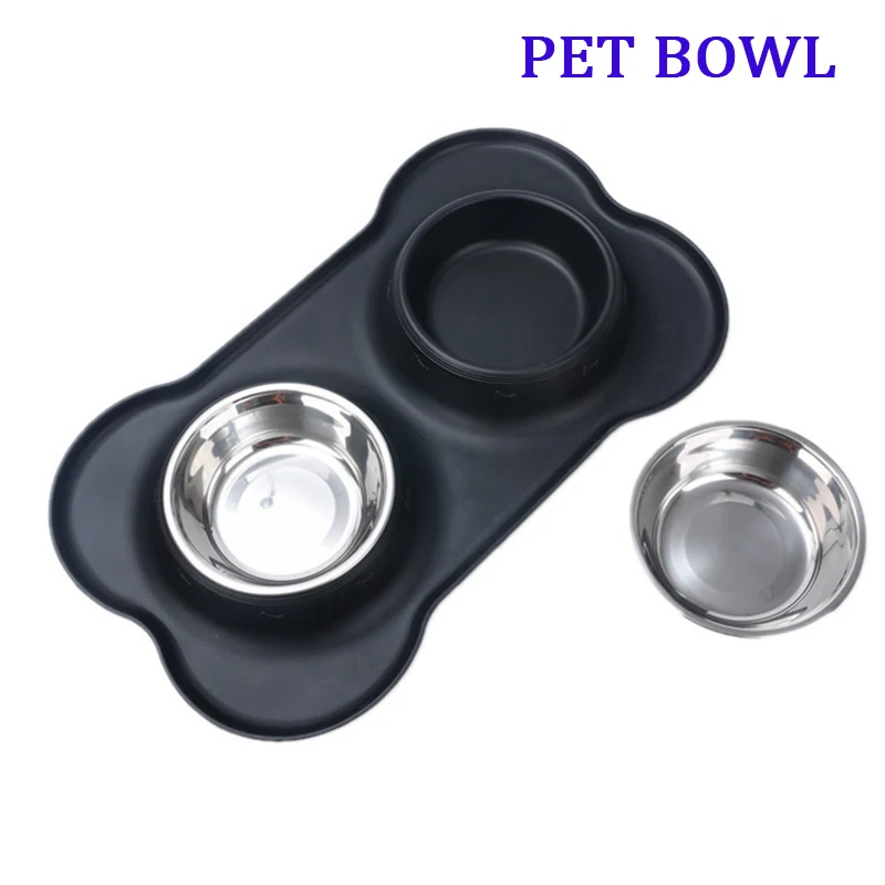 

Silicone Antislip Double Dog Bowl Durable Stainless Steel Water Food Feeder Pet Feeding Drinking Bowl for Dogs Cats Pet Supplies