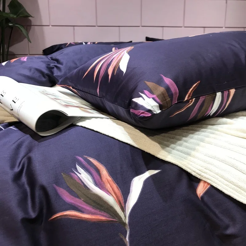 TUTUBIRD роскошный комплект постельного белья из египетского хлопка с синими цветами, пасторальным пододеяльником, сатиновое постельное белье в богемном стиле