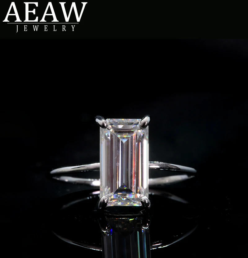 Роскошный 3,0 карат 6*11 мм moissanite кольцо твердое 10 к белое золото обручальное кольцо Изумрудное кольцо обручальное кольцо