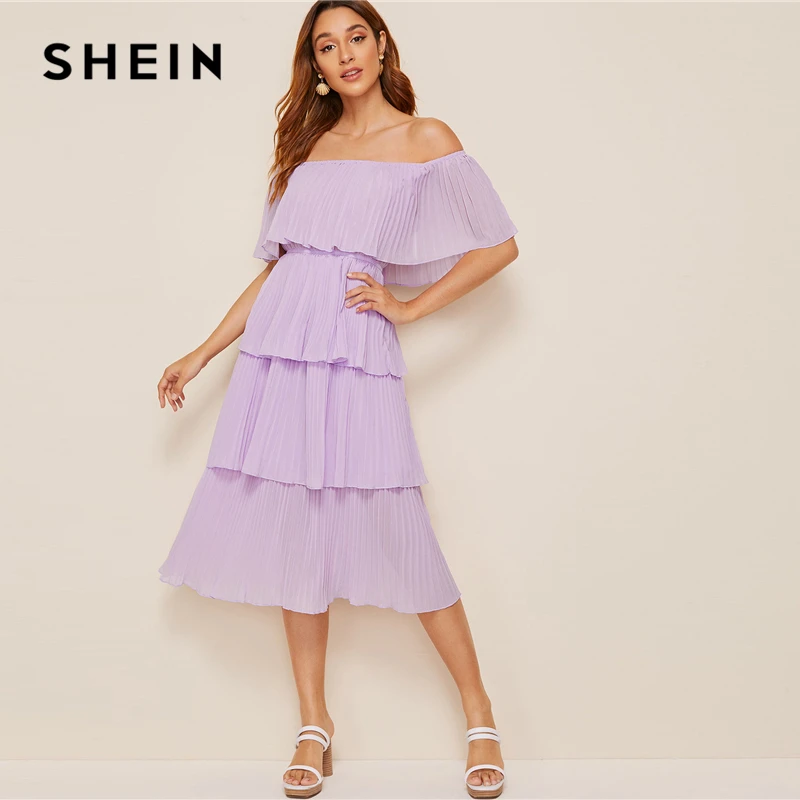 SHEIN Стильное Платье Со Складками И Открытыми Плечами Женские Летние Длинные Платья Без Рукавов