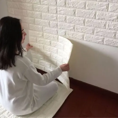 Каменный кирпич 3D Белый Текстурированный ПЭ пенопласт обои самоклеющиеся
