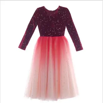 

2019 New Baby Girls Fashion Sparkle Long Dresses, Princess Kids Elegant Flower Party Clothing 6 pcs/lot,Wholesale