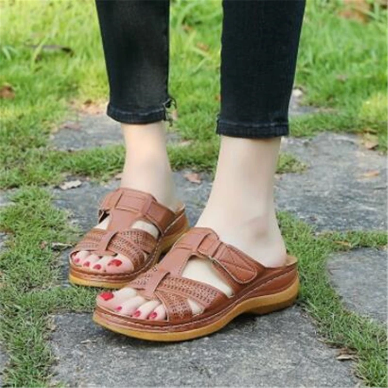 Sandalias ortopédicas para mujer, zapatillas correctoras con punta zapatos de plataforma de tacón bajo Vintage para verano, 2022|Sandalias de mujer|