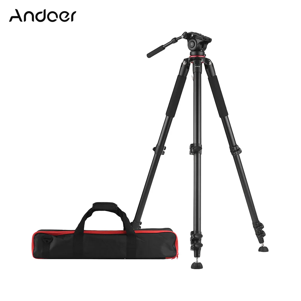 

Andoer 5.6ft Professional Heavy Duty Video Camera Camcorder Tripod with Fluid Dray Head Quick Release Plate 15kg Payload