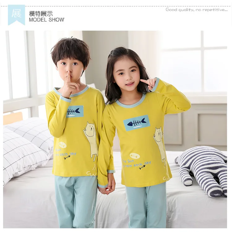 Boys' Pajama Long Sleeve Thin Summer Pure Cotton CHILDREN'S Pajamas Spring And Autumn Boy Big Boy Cartoon Tracksuit