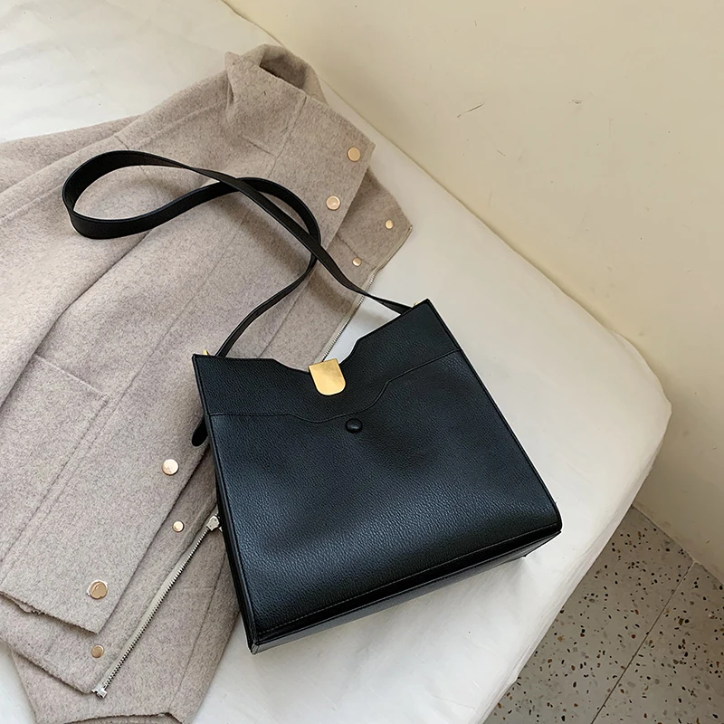 Винтаж большая сумка тоут Мода высокое качество из искусственной кожи Для женщин дизайнерская сумочка большой емкости сумка - Цвет: Черный