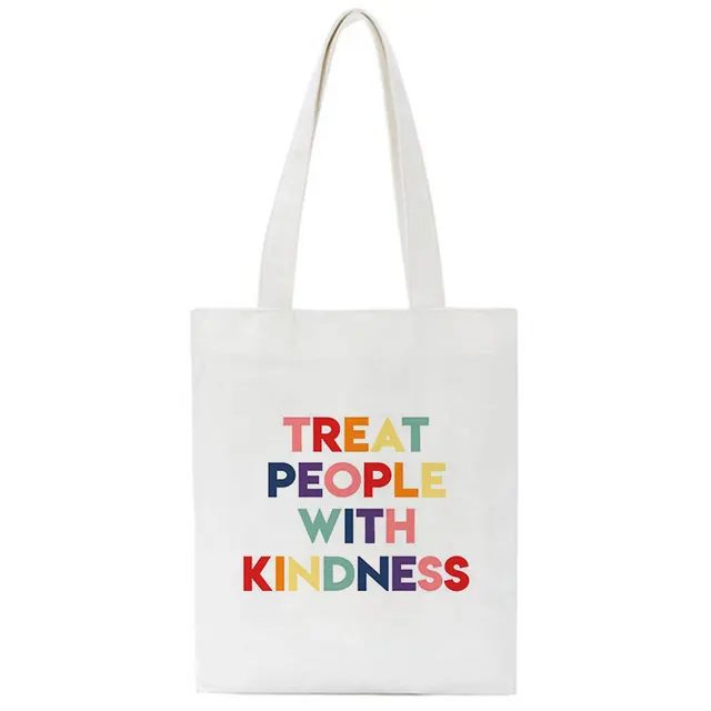 Korean Treat People with Kindness Letter Casual Harry Styles Fashion Canvas Big Capacity Harajuku Women Bags Funny Shoulder Bag B699B