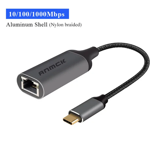 Anmck USB C Ethernet USB-C RJ45 Lan адаптер гигабитный Интернет для MacBook Pro Air PC ноутбук Тип C сетевая карта USB Ethernet - Цвет: 1000Mbps-Nylon Braid