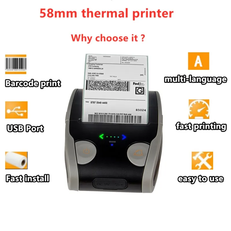 Drukarka z odbiornikiem bluetooth Mini kieszonkowy 58mm rolka papieru mini przenośna drukarka kodów kreskowych dla systemu Android Windows IOS Drukarka z odbiornikiem bluetooth Mini kieszonkowy 58mm rolka papieru mini przenośna drukarka kodów kreskowych dla systemu Android Windows IOS