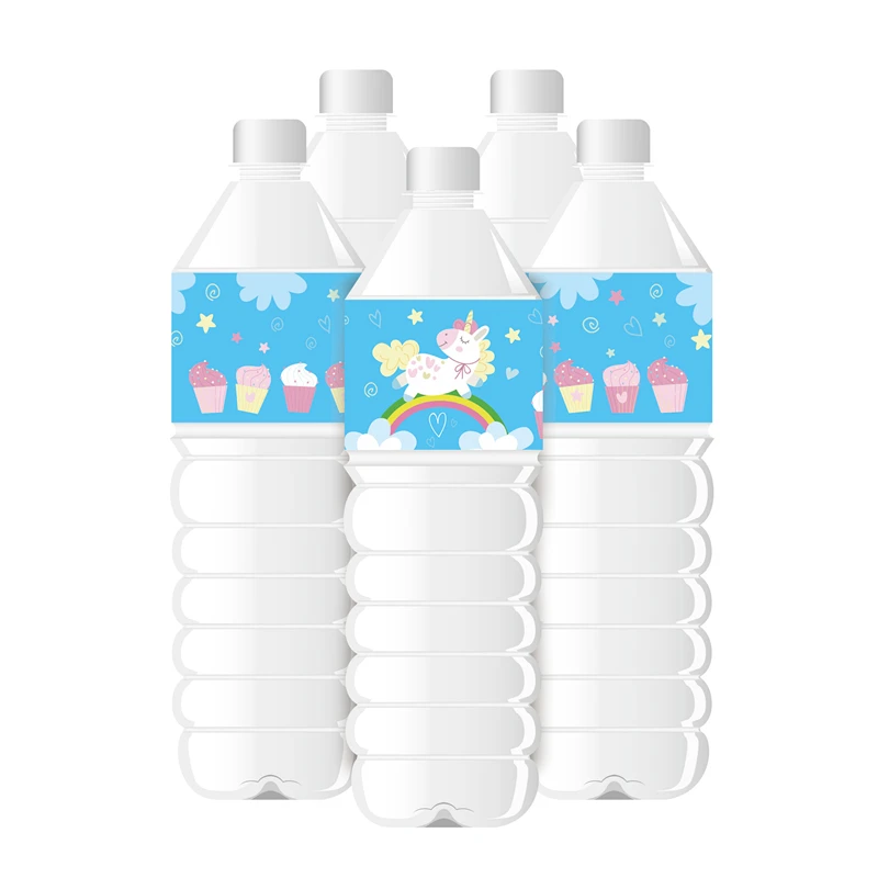 24 pcs/set Happy Birthday Water Bottle Labels Colorful Beautiful Unicorn Beverage Stickers Supplies Party Decor for Kids | Дом и сад