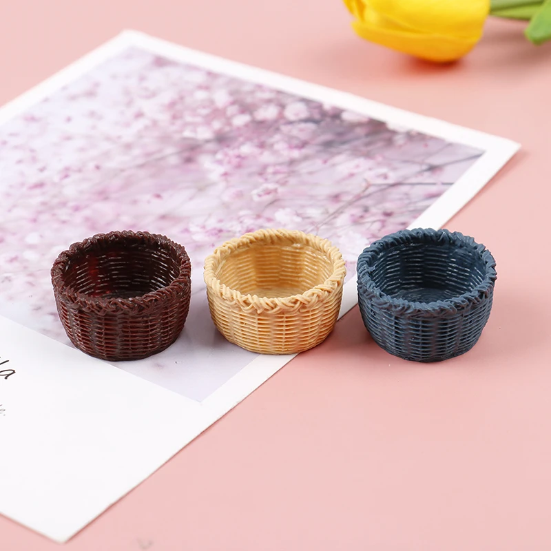 

1Pc Handmade 1:12 Dollhouse Miniature Resin Mini Storage Basket Model Decor Accessories