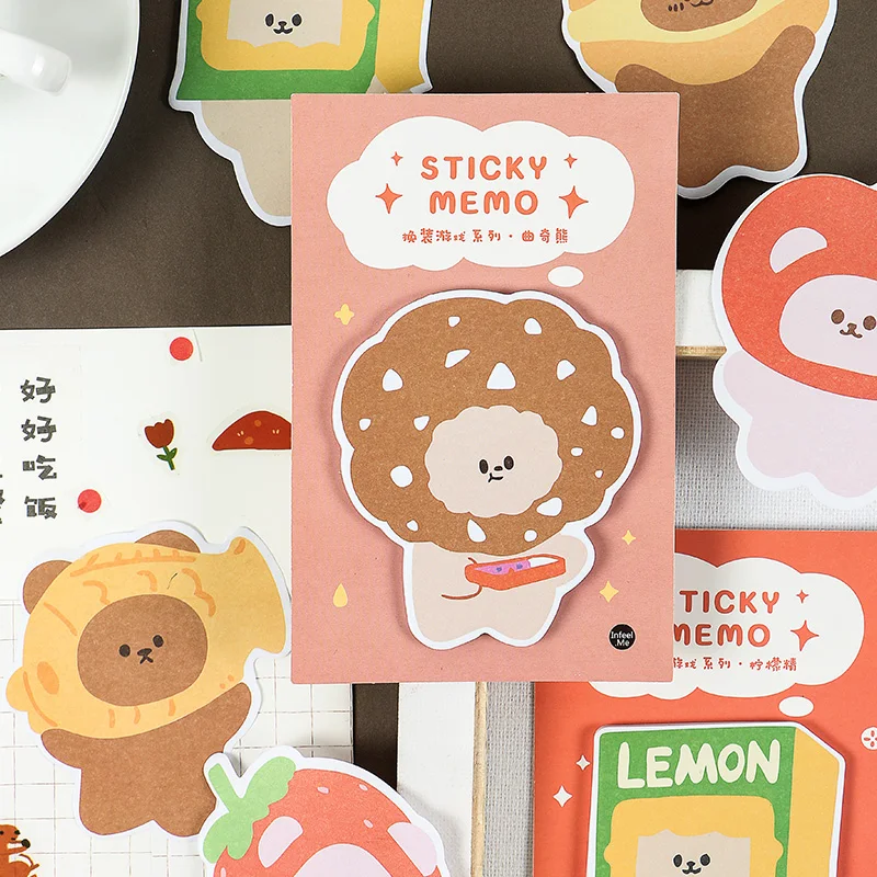 

6pcs Dress Up Game Series Cute Bear Sticky Notes Decorative Memo Pad Marker Planner Diary Stickers Office School Supplies H6133